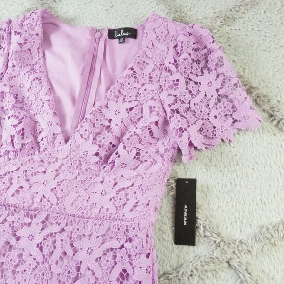 Lulu’s Sweetie Lavender Lace Flower Dress Womens Extra Small V-Neck - Picture 5 of 15
